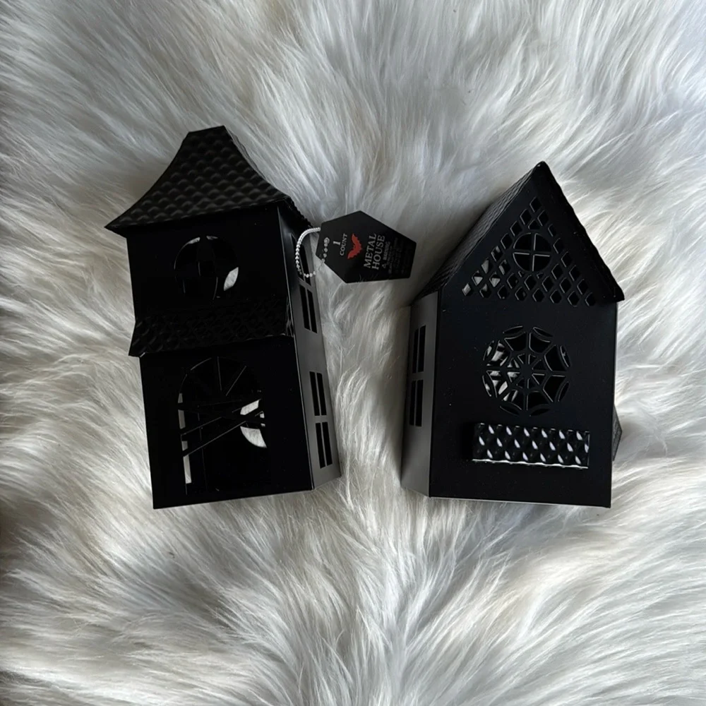 Target Bullseye Playground Halloween SET OF 2 Black Iron Metal Haunted Houses